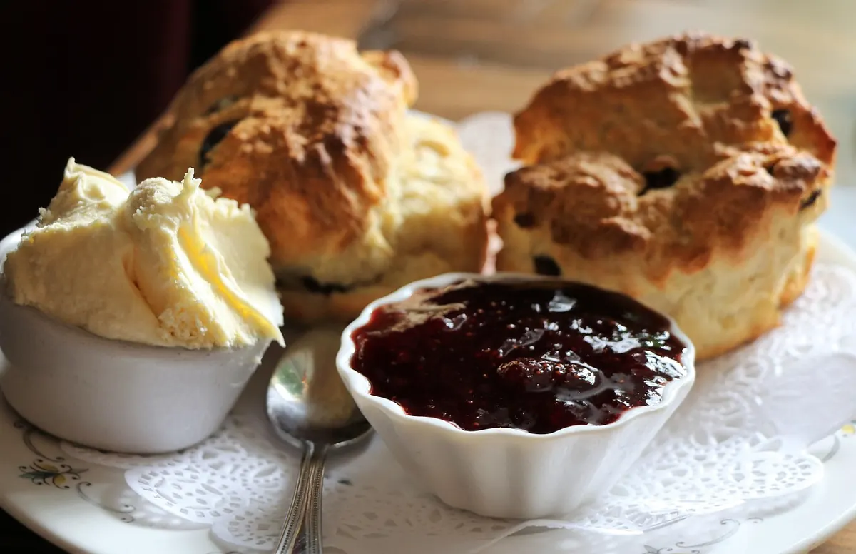 Traditional British Scones with Clotted Cream and Jam